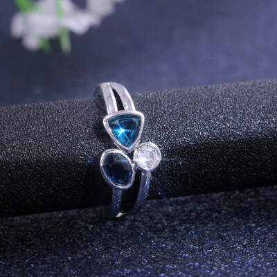 

Cute 925 Silver Wedding Rings Women Aquamarine & Sapphire Ring Size 6-10