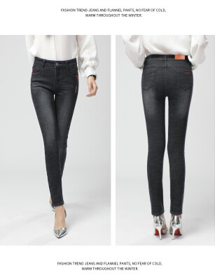 

High-waisted jeans for women 2018 new Korean edition looks slim slim with small feet&fleece&thick pants