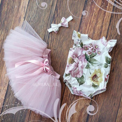 

3PCS Toddler Baby Girls Floral Romper Lace Tulle Skirt Headband Party Outfits