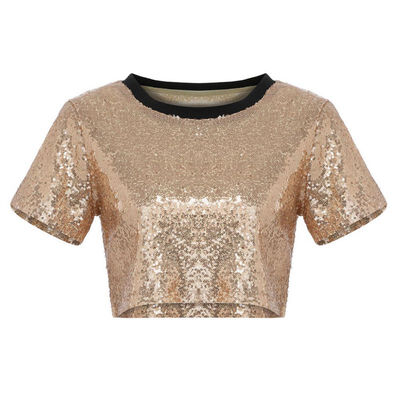 

Newest Sexy Backless Crop Top Spring Summer Sequin Women Short Sleeve O-neck Short T shirt Female Casual Loose Tops