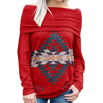 

Starmoon Women Long Sleeve Print Off Shoulder Pullover SweatShirt Tunics Tops Blouse