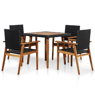

5 Piece Outdoor Dining Set Poly Rattan Black&Brown