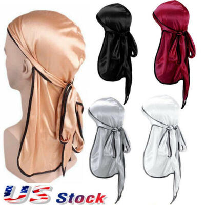

Men Women Velvet Silky Durag Hat Bandanna Long Tail Pirate Cap Headwear US