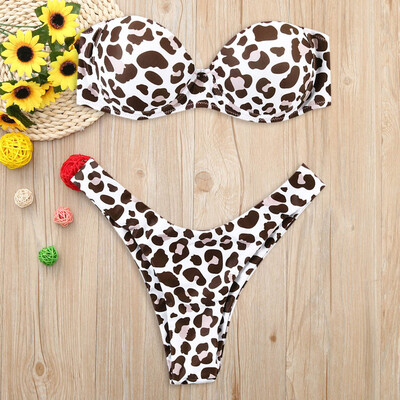 

Roseonmyhand Women Print Tube up Two Pieces Bikini Push-Up Swimsuit Swimwear Beachwear