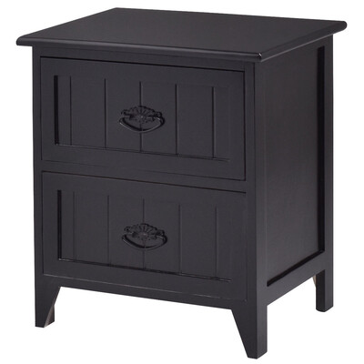 

2 Drawers Storage Wood End Side Nightstand-Black