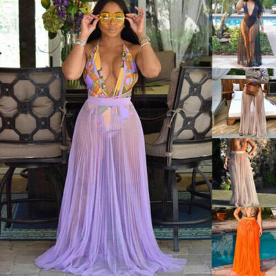 

Women Swimwear Bikini Cover Up Sheer Beach Skirt Sarong Pareo Long Maxi Dress
