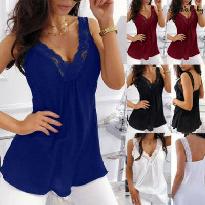 

Women Ladies Summer Lace Vest Top Sleeveless Blouse Casual Tank Tops T-Shirt New