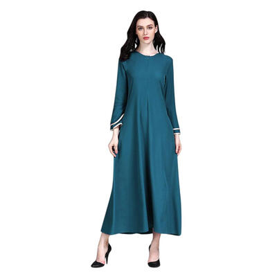 

Muslim Arabic Women Elegant Robes Dress Loose Solid Color Long Sleeve Dress