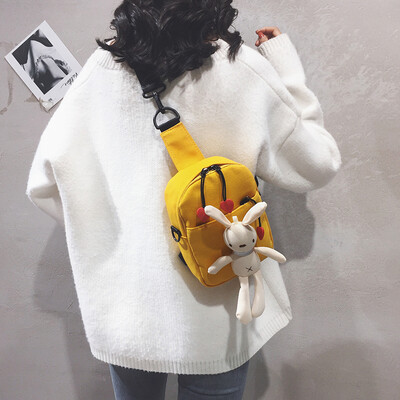 

Ins super fire chest bag female 2019 new wave Korean version of the wild canvas small bag cute rabbit shoulder Messenger bag
