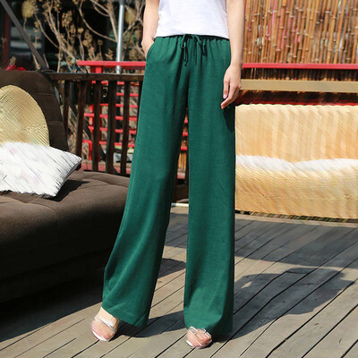 

Women Casual Loose Ankle-length Straight Pants Retro Style Bow Decoration Pants