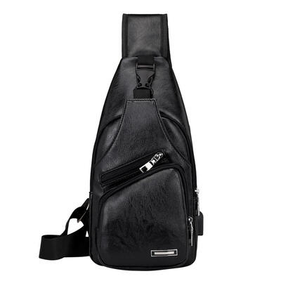 

USB Charging Men Teen Chest Pack Leather Sling Shoulder Crossbody Handbags