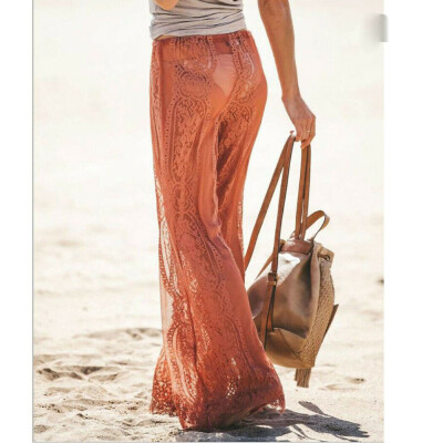 

Ladies Sexy Lace Pants Beach Bikini Cover Up Trousers Wide Leg Pants Sunscreen