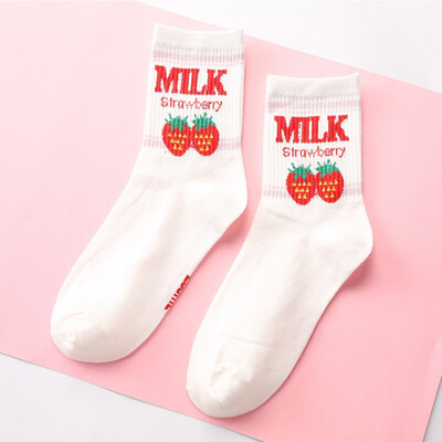 

Christmas Cute Fruit Strawberry Milk Pinky White Women Cotton Socks Japanese Harajuku Funny Socks Cartoon Socks Christmas Gift