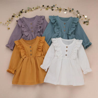 

US Toddler Kids Baby Girl Long Sleeve Solid Lace Ruffle Princess Dress Clothes