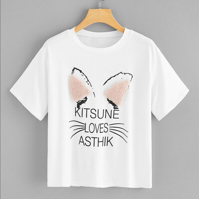 

Nomeni Fashion Womens Ladies Summer Short Sleeve O-Neck Cat Print Casual Tops T-Shirt