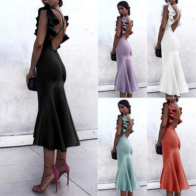 

Women Backless Ruffle Prom Dress Evening Party Wedding Bandage Formal Gown