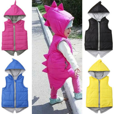 

Winter Infant Kids Baby Dinosaur Vest Zip Hooded Jacket Coat Outerwear Hoodies