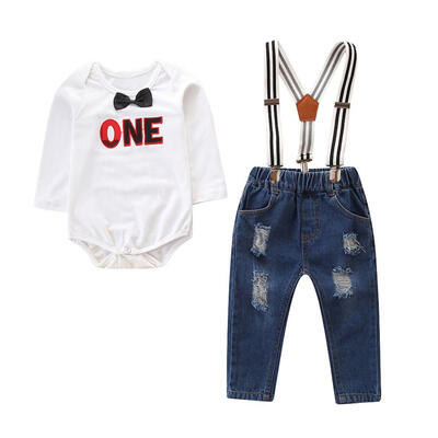 

2pcs Cute Bowknot Baby Cotton Long Sleeve Rompers Denim Overalls Outfits