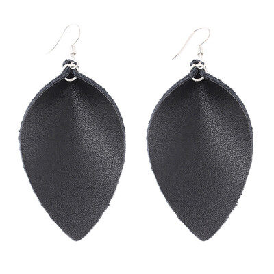 

Women Girls Retro Party Jewelry Faux Leather Leaf Drop Pendant Hook Earrings