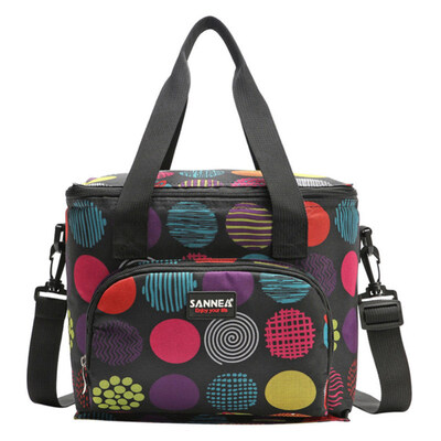 

Portable Flower Wave Printed Box Tote Food Pouch Lunch Picnic Bento Handle Bag
