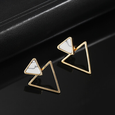 

2018 New Fashion Stud Earrings Black White Stone Geometric Earrings Round Triangle Design Punk Ear Jewelry Brincos