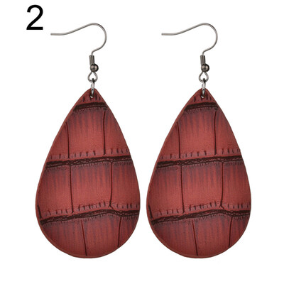 

Fashion Women Faux Embossed Leather Waterdrop Pendant Long Dangle Hook Earrings