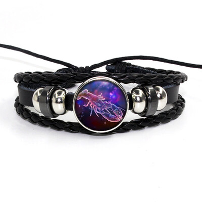 

Retro Leather Rope Twelve Constellations Time Gem Weaving Bracelet Fashion Wild Men Women Accessories