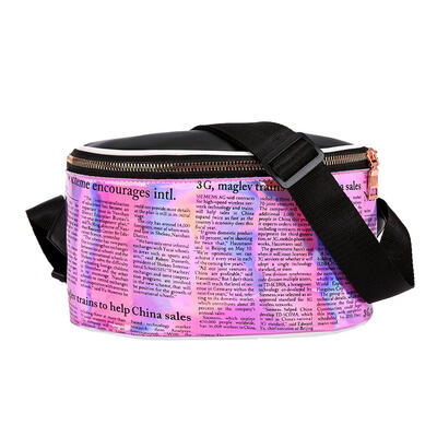 

Newspaper Print Shoulder Bag Women Waist Pack Zip Crossbody Leather Bags