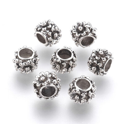 

Cadmium Free & Nickel Free & Lead Free Unfading Alloy European Beads Large Hole Beads Rondelle with Flower Pattern