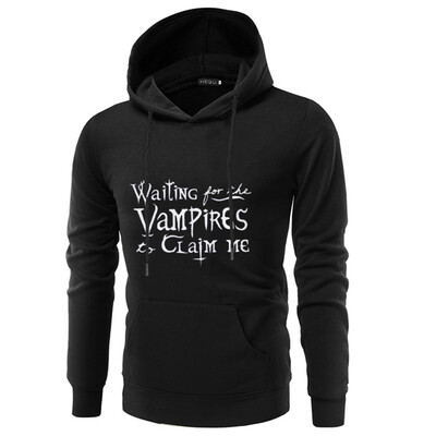 

Men Letter Printed Vampire Halloween Hoodie Long Sleeve Black Hooded Sweatshirt Pullover Tops
