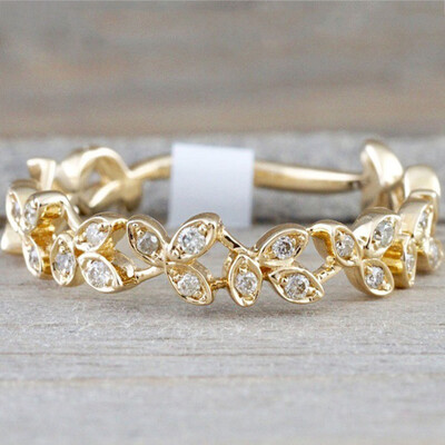 

Natural Diamond Wedding White Rose Yellow GoldRose Gold Sive Engagement Ring Vintage Leaf Bridal Set Women Anniversary Gift