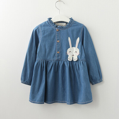 

Toddler Kid Girls Long Sleeves Rabbit Denim Kids Clothing Princess Dress
