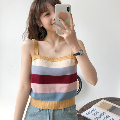 

Causal Knitted Striped Cami Tops Summer Beach Wear Sexy Vest