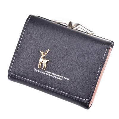 

Vintage Deer Tri-fold Purse Card Cash Holder Women Faux Leather Short Wallet