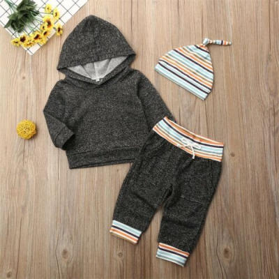 

AU 3PCS Newborn Baby Boy Long Sleeve Hoodies Shirt Top Pants Hat Outfit Clothes