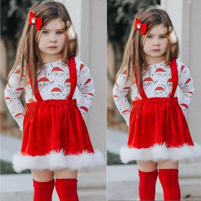 

Xmas Toddler Baby Girl Christmas Santa Claus Tops Skirt Dress Outfit Clothes