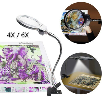 

Magnifier with LED Light for Diamond Painting Cross Stitch Tool Accessory Desktop Reading Illuminating Light