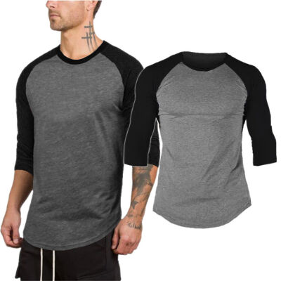 

Mens Boy Raglan 34 Sleeve Baseball Plain Tee Sports Blouse T-Shirt Tops -2XL