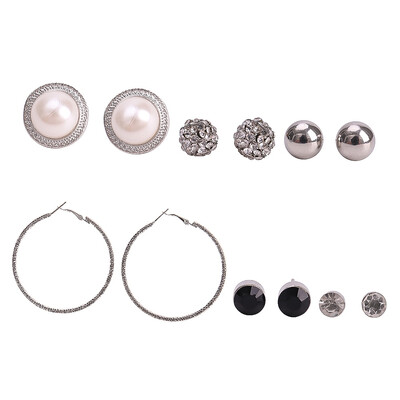 

Woman Round Fashion Jewelry New Simulated Pearl Big Circle Earring Mix Ear Stud Crystal Stud Earrings