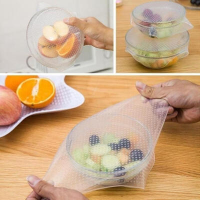 

4PC Silicone Wraps Kitchen Seal Cover Stretch Cling Film Fresh Food Keep Tool
