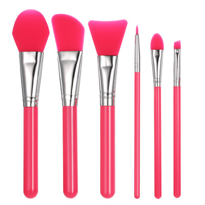 

6pcs Silicone Makeup Brush Set Facial Mask Foundation Brushes Cosmetic Eyeshadow Eyebrow Brush Kit With Plastic Handle Purple