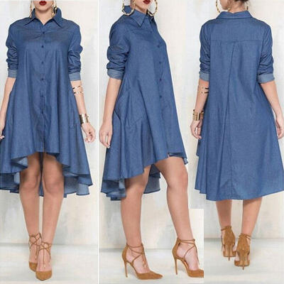 

Women Loose Long Sleeve Plus Size Cocktail Evening Party Mini Jean Dresses