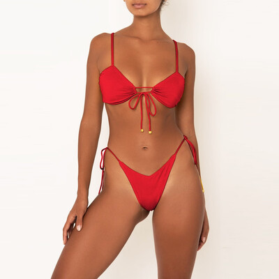 

Saidsome Women Two Piece Swimsuit Strappy Bandge Solid Leopard Print Bikini Set Beachwear