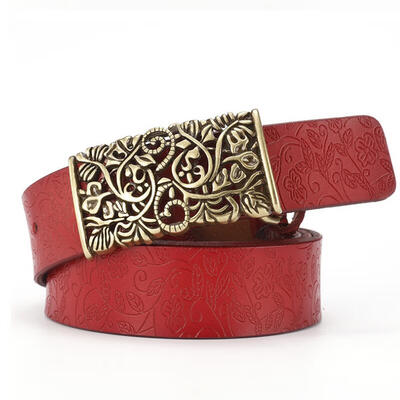 

Fashion Genuine leather belts for women Vintage floral Pin buckle Wide belt woman High quality cowskin strap female Ceinture