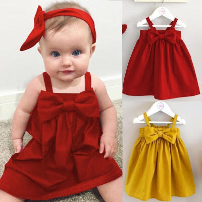 

Baby Girls Toddler Kid Summer Sundress Bowknot Short Mini Vest Dress Outfit 0-3Y