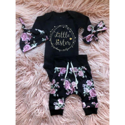 

US Newborn Baby Girls Cotton Romper Bodysuit Jumpsuit Flower Pants Hat Headband