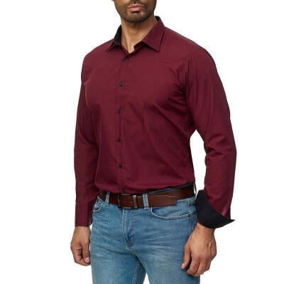 

Mens Formal Dress Shirts Long Sleeve Slim Fit Tops Luxury Work Blouse T-shirt Solid color