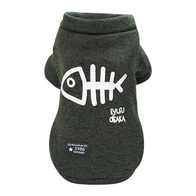 

Two Feet Warm Pet Dog Jacket Fish Bone Print Soft Cotton Puppy Outfit Coat