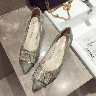 

High-heeled shoes womens fine&summer Korean-pointed shallow-mouth fairy-style water-drill single-shoe women