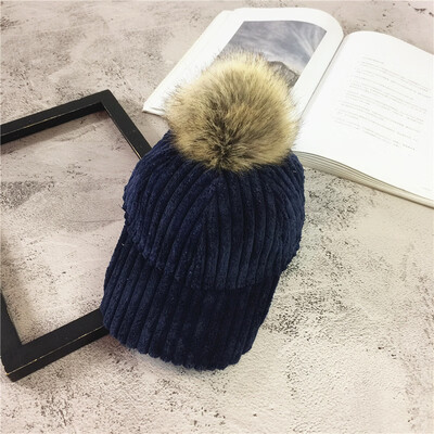 

Hat Women autumn&winter Korean fashion wool ball baseball hat fashion student Hat Winter thickening lovely Street cap